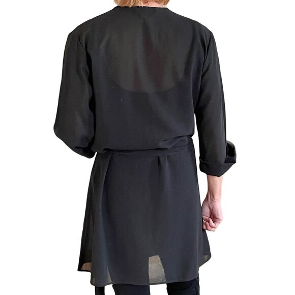 Nine and Company Womens Sheer Black Wrap Intimates Robe sz M - Picture 2 of 7